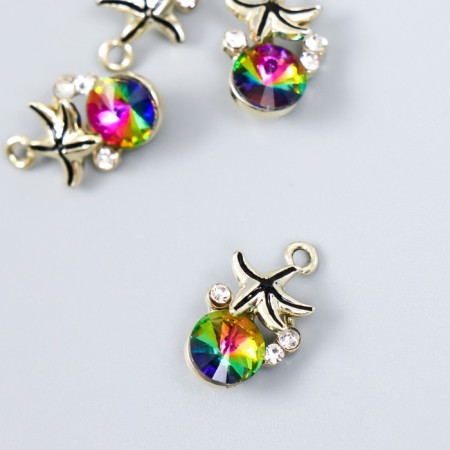 Decor for creativity metal, rhinestones "Sea star with pebbles" holography 1.8x1 cm