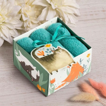 Set of terry towels "cats" 30x30 cm - 3 pcs, cotton 340g/m2