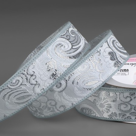 Decorative tape "Jacquard", 25 mm, 9 ± 0.5 m, silver color