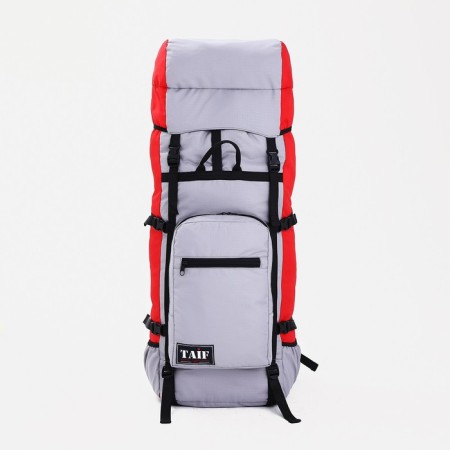 Tourist backpack, TAIF, 90 l, cord department, outer pocket, 2 side nets, gray/red color