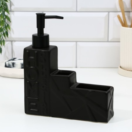 A dispenser for liquid soap with a sponge and a brush for dishes, black, 16 x 12 x 4 cm.-2