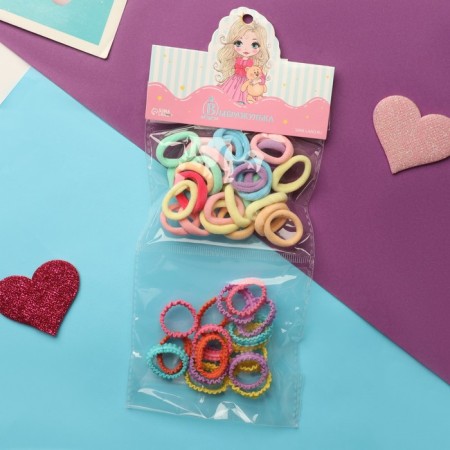 Hair elastic band "Fleeca" (set 46 pcs ± 2) color wave, 2 cm, mix