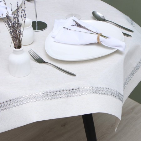 Gnital tablecloth with rhinestones, 85 x 85 ± 5 cm, milk color, p/e color-1