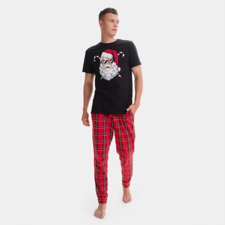 Pajama New Year's male KAFTAN "Santa Claus", red/black color, size 48-3