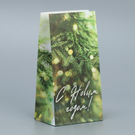 A package without handles “Happy New Year”, spruce spray, 10 x 19.5 x 7 cm, New Year-1
