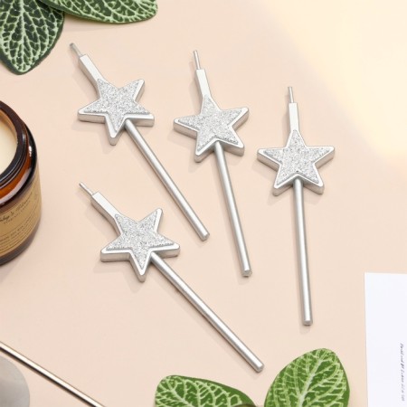 Set of candles for the cake, 4 pcs "Brilliant stars", silver