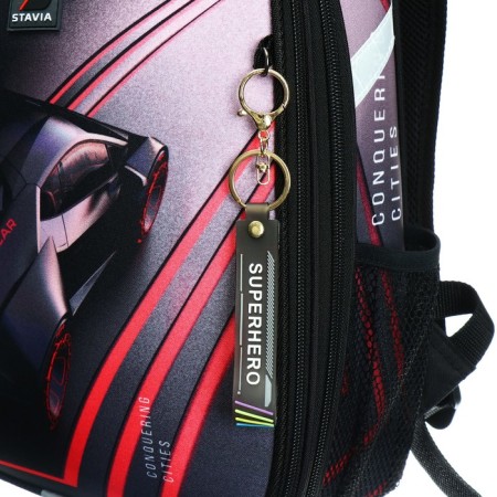 School backpack 38 x 30 x 16 cm, ergonomic back, Stavia "Super Car", black/red-9