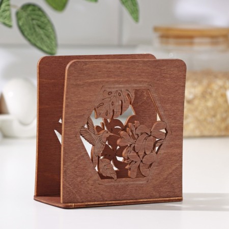 Wooden napkin "Hummingbird", 12 × 12 × 5.5 cm, brown color-1