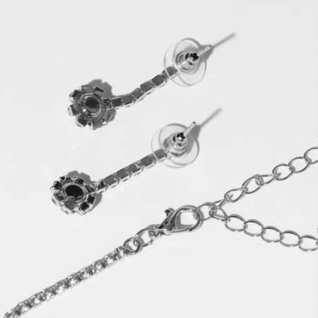 Set 2 objects: earrings, necklace "elite" waterfall, white color in silver, 37 cm-1