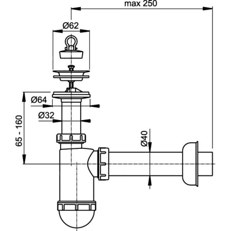 Siphon for the sink alcaplast a41, d = 40 mm, with stainless grade d = 63 mm-1