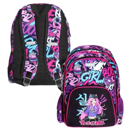 School backpack 38 x 27 x 17, ergonomic back, Devente Attomex Basic, Yes Girl, purple 7033439