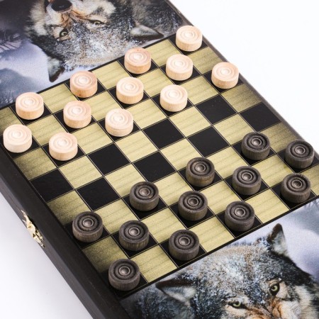 Wolf -grinding backgammon, wooden board is 40 x 40 cm, with a field of checkers-2
