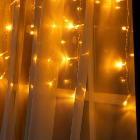 Garland "Curtain" 1.5 × 1 m, IP20, transparent thread, 180 LED, yellow glow, 8 modes, 220 V-2
