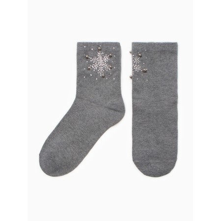 Women's socks "Snowflake from rhinestones" Nzhvip1590, gray color, river 36-40