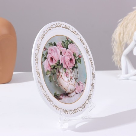 Panel-melting "Vase with roses", white, d = 20 cm, lacquer miniature-1
