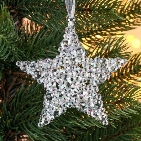 Christmas tree decoration "Star - Magic" (set 2 pcs) 9.5 cm, transparent