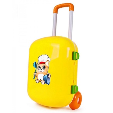 Kitchen with a set of dishes in a yellow suitcase-1