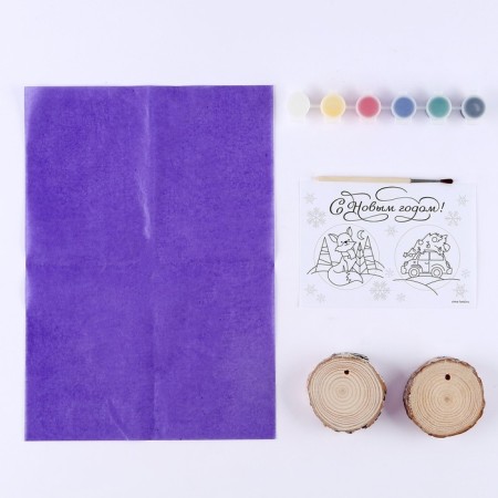 New Year's set for creativity. Fir -tree wooden pendants for coloring "New Year! Fox and machine "-3