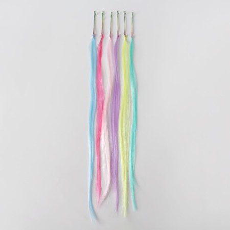 A set of curls, straight hair, on invisible, 32 cm, 6 strands, fluorescent, multi -colored-4