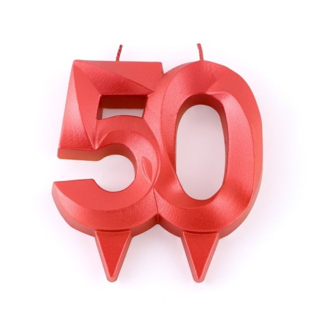 Candle in the cake jubilee "line", number 50, red metallic, 8cm-2
