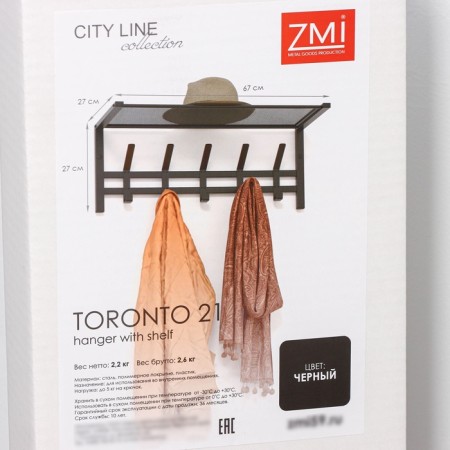 Ban with the Toronto 21 shelf, 67 × 27 × 27 cm, 5 double hooks, black color-9