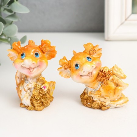 Souvenir Polystone "Golden Dragon with Coins" MIX 5x4x6 cm-1