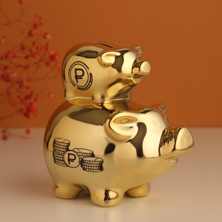 Pigger Ceramics "Pig - Except" Gold 12.5x8x14 cm-5