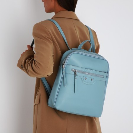 Women's backpack made of artificial leather with lightning, 3 pockets, blue color-8
