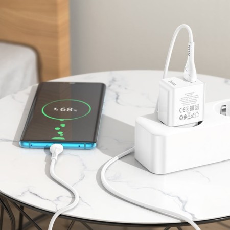 Network charger Hoco C98A, 1 USB, 18 W, QC, Type -C cable - USB, 1 m, white-5
