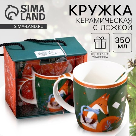 Ceramic set “everything will come true”: a circle of 350 ml, a spoon, green color
