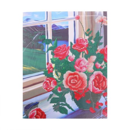 Diamond mosaic with partial filling "Bouquet on the window" 40x50 cm, on the subframe-4