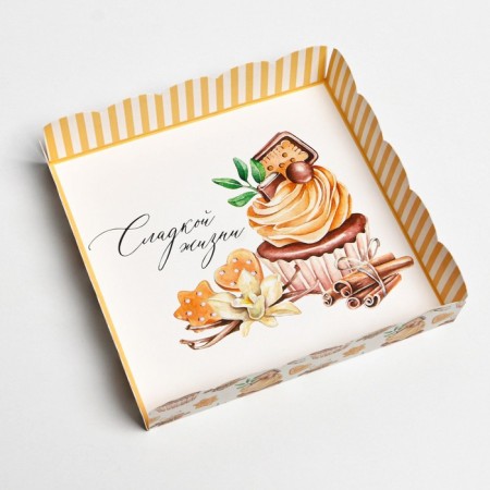 Cookie box, confectionery packaging with PVC lid, “sweet life”, 13 x 13 x 3 cm-3