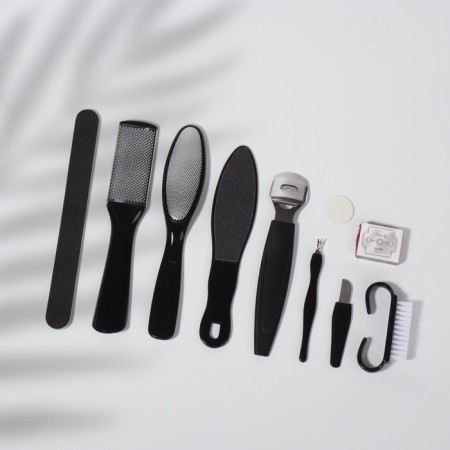 Set for pedicure, 9 items, in a package, black color
