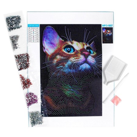 Diamond mosaic with a partial filling on the canvas "Cat View", 20 x 30 cm-2