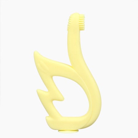 Silicone teething for teeth "Swan", brush, on suction cup, yellow color, crumb I-2