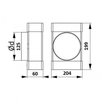 Zein tee, rectangular, 60 x 204 mm, ventilation, with the transition to a round channel d = 125 mm-5