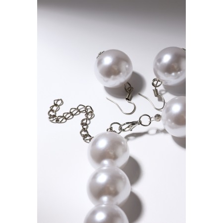 Set 2 objects: earrings, beads "pearls" large beads, white color, 43 cm-3