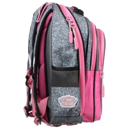 Frame backpack 39 x 29 x 17 cm, Across 410, filling: bag, pencil case, gray/pink ACR22-410-11-3