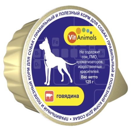 Canned vehicles Vitanimals for dogs, beef, lamister, 125 g.