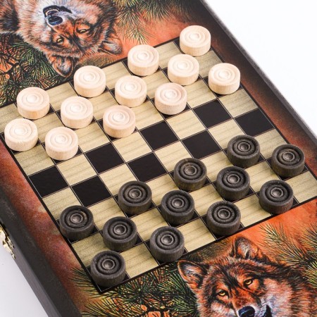 NARDS "Wolves", wooden board 50 x 50 cm, with a field for playing checkers-8