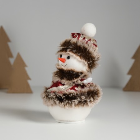 Souvenir Textile "Snowman in a red fur coat with patterns" 7.5x7.5x12.5 cm-1