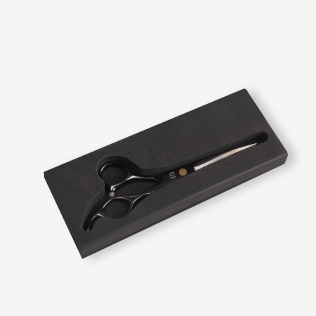 Hairdressers scissors with an emphasis “Premium”, bent rings, blade - 6.5 cm, black color-4