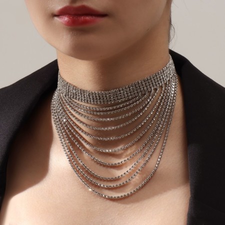 The necklace "Waterfall" is a wave, the color is white in silver, 25 cm-2