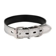 Collar leather two-layer, width 3 cm, Osh 45-55 cm, silver