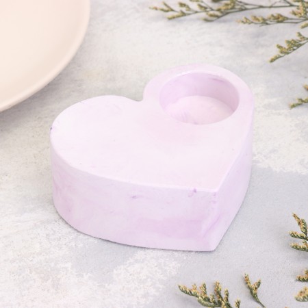 The candlestick "Heart is large. Marble" from gypsum, 10.5x9x4.5cm, marble with purple strips-1