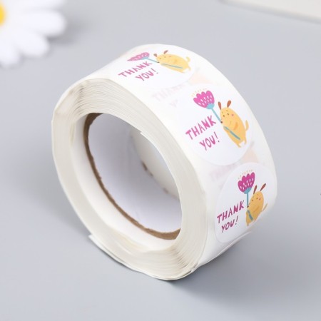 Stick paper "Dog with flower. Gratitude" d = 2.5 cm 500 pcs in a roll 3x6.5x6.5 cm-1