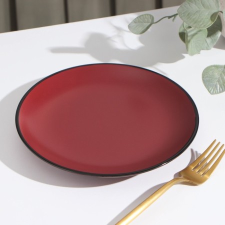 Board ceramic dessert shade "Vanilla", d = 19.5 cm, burgundy color-1
