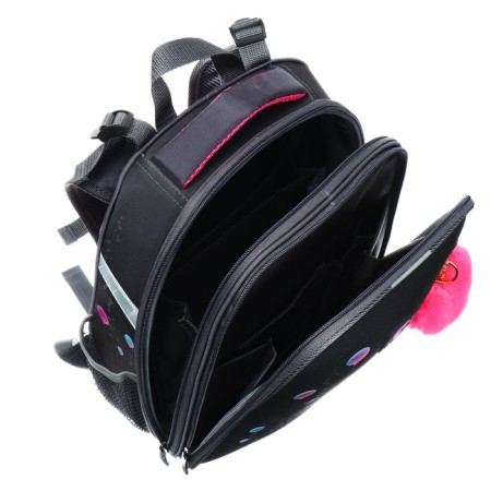 School backpack 38 x 30 x 16 cm, ergonomic back, stavia "flamingo", gray/pink-7
