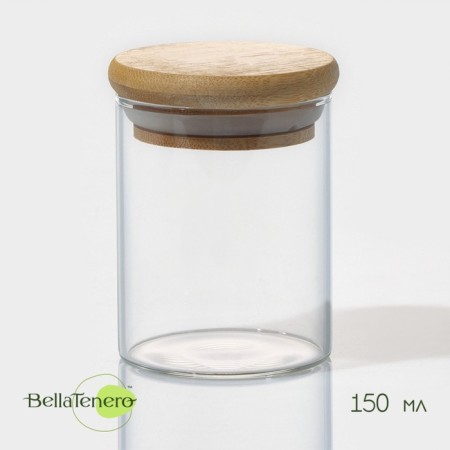 Glass jar for spices with bamboo lid Bellatenero "Eco", 150 ml, 5.5 × 7 cm