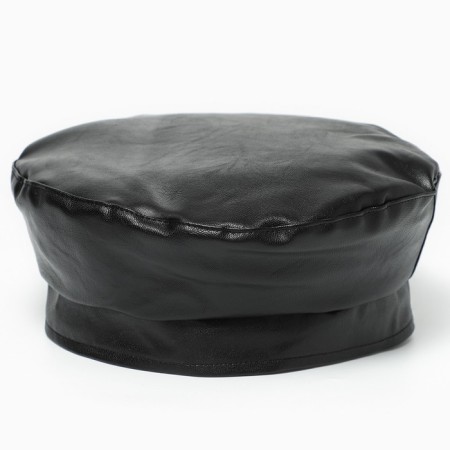 Leather beret, black color, rr 56cm-1